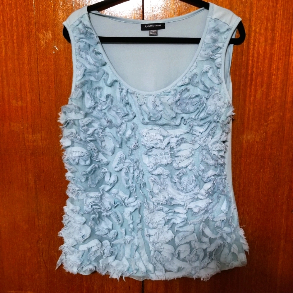 Ashley Stewart Light Blue Textured Sleeveless Tank Top, 18/20